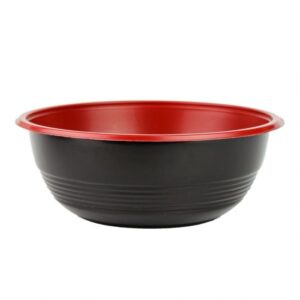 24oz Black and Red Plastic Microwavable Teriyaki Bowl - 300/Case