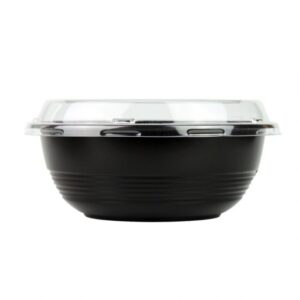24 oz Black Microwavable Plastic Bowl With Clear Lid Combo - 1 case (300 set)