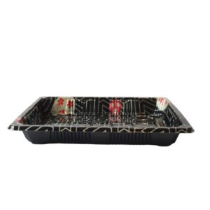 Size 03 Sakura Pattern Sushi Tray w/Clear Lid Combo (6.8" x 4.8" x 1.7") - 1 case (600 set)
