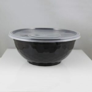 TL 32 oz Black Diamond Pattern Plastic Bowl w/ Clear Lid Combo - 1 case (150 set)