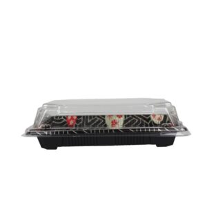 Size 05 Sakura Pattern Sushi Tray w/Clear Lid Combo (7.5" x 5.25" x 1.75") - 1 case (400 set)