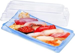360-Set Disposable Blue Sushi Containers with Transparent Lids - Commercial Food Packaging Trays for Restaurants, 9.44"L x 4.56"W x 1.96"H