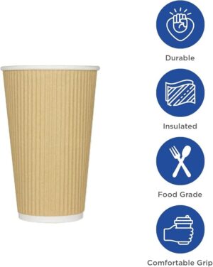 8 oz Ripple Insulated Coffee Cup [500 Count] Disposable Paper Hot Cup, Sturdy and Leak Proof, 80mm,