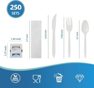 6 PC Wrapped Cutlery Kit, Knife/White Napkin/Salt/Pepper - 250/Case Heavyweight