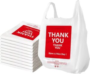 1000 Count Thank You Plastic Bags with Handles, 10.5"x6"x20" White Disposable T-Shirt, Grocery, Gift, To Go, Take Out, Merchandise