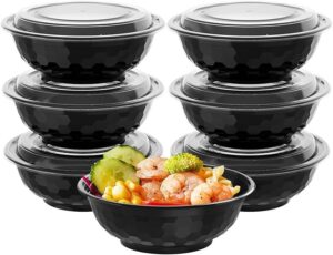 150 Sets 50 OZ Disposable Plastic Bowls with Lids for Soup and Salad, Reusable Round To Go Food Storage Container,