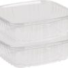 200 Count 64 oz Clear PET Plastic Hinged-Lid Deli Container