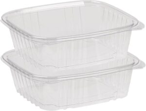 200 Count 64 oz Clear PET Plastic Hinged-Lid Deli Container