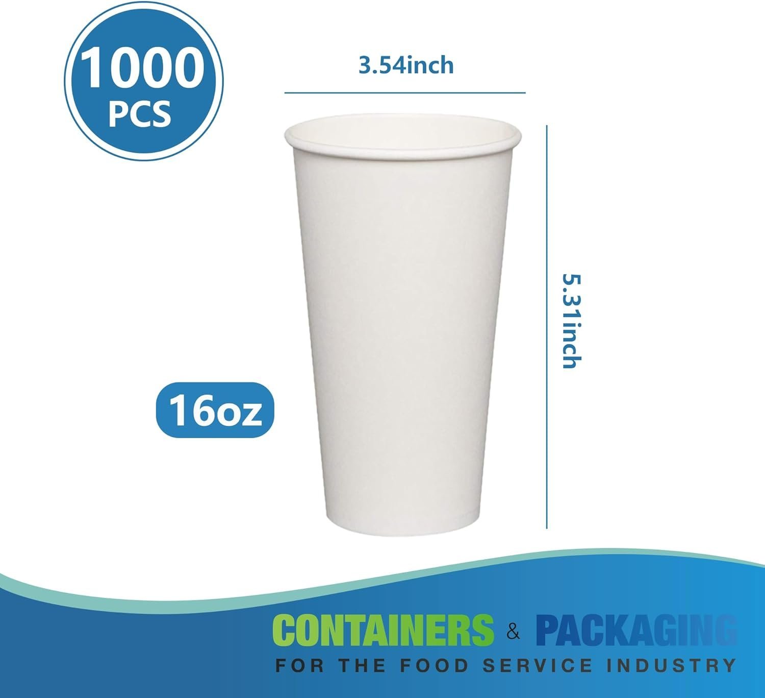 16oz 1000 Hot Paper Cups for Hot Chocolate/Coffee/Juice/Tea - White