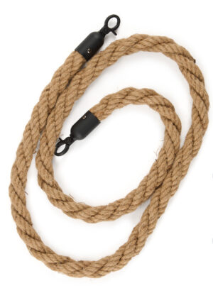 6.5' Twisted Hemp Stanchion Rope with Black Clasps- Natural
