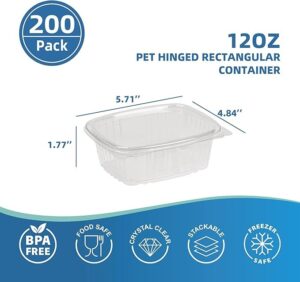 200 Count12 oz  Clear PET Plastic Hinged-Lid Deli Container