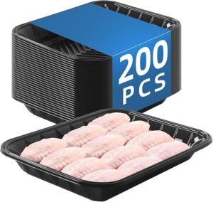 Black PET Plastic Meat Tray 8" X 10 1/2" X 1 3/8", 200PCS, Great for Retail & Takeout Packaging