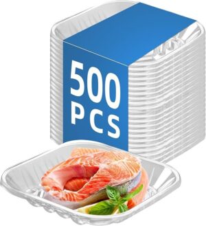 Clear PET Plastic Meat Tray 5 9/10" X 8" X 11/16", 500PCS, Perfect for Meat, Seafood & Fruit Display
