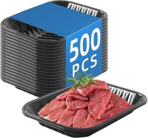 Black PET Plastic Meat Tray 5 9/10" X 8 3/10" X 1 1/10", 500PCS, Great for Retail & Takeout Packaging