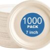 1000-Count 7 Inch Compostable Paper Plates, Heavy Duty Bagasse Disposable Plates, White Sugarcane Plates, PFAS-Free, Ideal for Desserts, Cake, Snacks & Light Meals)
