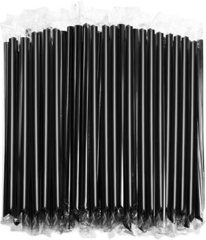 8" Black Disposable Plastic Straws – Individually Wrapped Straight Straws Perfect for Kitchens, Bars, Clubs, (Case of 7200)