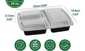 39 oz. 3 Compartment Black Rectangular Plastic Take-Out Container w/ Clear Lid - 150 sets Microwave/Dishwasher/Freezer Safe