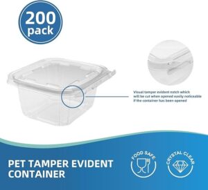 200 Count 16 oz Tamper Resistant PET Plastic  Hinged Deli Containers with Lid