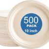 500-Count 10 Inch Compostable Paper Plates, Heavy-Duty Bagasse Disposable Plates, White Sugarcane Plates, PFAS-Free, Ideal for Main Dishes, BBQs, Dinners & Medium-Sized Gatherings
