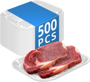 Clear PET Plastic Meat Tray 5 9/10" X 8" X 11/16", 500PCS, Perfect for Meat, Seafood & Fruit Display