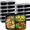34 oz. 3 Compartment Black Rectangular Plastic Take-Out Container w/ Clear Lid – 150 sets Microwave/Dishwasher/Freezer Safe