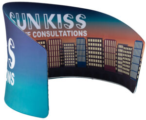 7.5’ Curved Trade Show Display w/ Custom Printed Graphics, Portable