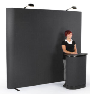 8' Pop Up Display w/ Hook-and-Loop Fabric, LED Lights u0026 Counter - Black