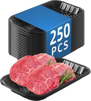 Black PET Plastic Meat Tray 10 9/10" X 6" X 1 1/10", 250PCS, Suitable for Supermarkets ; Food Service