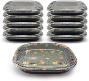 Sakura Square Sushi Container With Lid 13.39"×13.39"×1.97", 60 Pack for Parties & Restaurant Takeout