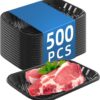 Black PET Plastic Meat Tray 10 1/3" x 5 1/2" x 4/5"' 500PCS, Suitable for Supermarkets Food Service