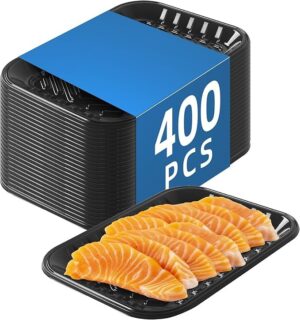 Black PET Plastic Meat Tray 9 1/4''X7 1/5''X 3/5' 400PCS, Suitable for Supermarkets Food Service