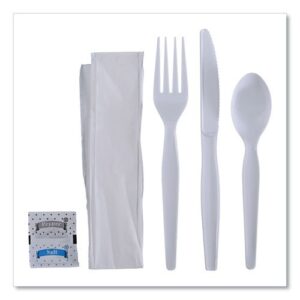 White Cutlery Kit, Fork/White Napkin/Salt/Pepper - 250/Case 6 IN1