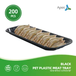Black PET Plastic Meat Tray 14 9/10''X 5 1/2''X 9/10'',  , 200PCS, Ideal for Deli, Butcher Shops,Catering