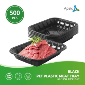 Black PET Plastic Meat Tray 8 7/10''X6 3/5''X1 1/2'' 500PCS, Suitable for Supermarkets Food Service