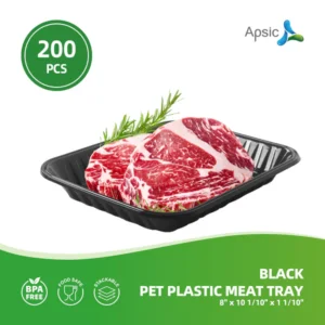Black PET Plastic Meat Tray 8" x 10 1/10" x 1 1/10", 200PCS, Great for Retail & Takeout Packaging