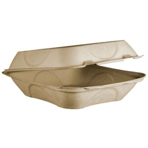 Fiber Clamshell Container 9" x 9", Kraft, 100 ct