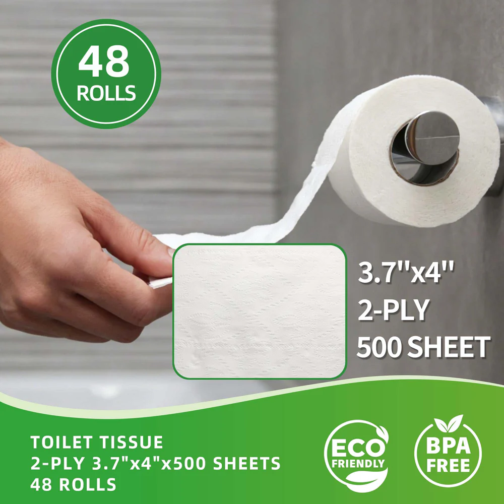2-Ply Toilet Tissue, 500 Sheets — 48 Rolls/Case - Image 2