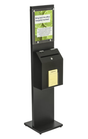 Acrylic Ballot Box w/ (2) 8.5 x 11 Sign Holders, Front Pocket, Floor Standing - Black
