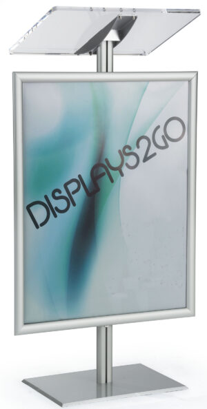 Acrylic Podium for Floor, Aluminum Pole u0026 Base, 22 x 28 Snap Frame - Clear u0026 Silver