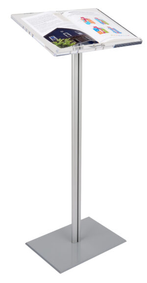 Acrylic Podium for Floor, Aluminum Pole u0026 Base - Clear u0026 Silver