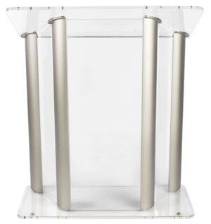 Acrylic Podium for Floor, Large Reading Surface - Aluminum Pillars
