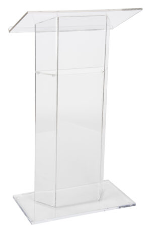 Acrylic Podium for Floor with Optional Shelf, Ships Assembled - Clear