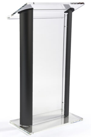 Acrylic Podium with Aluminum Sides, Clear Front Panel - Black