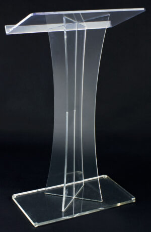 Acrylic Podiums for Floor, X-Shaped Post, Rubber Feet - Clear