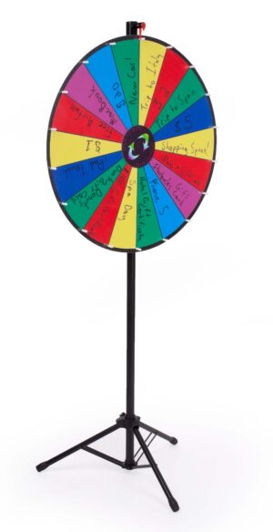 Adjustable Prize Wheel with 18 Slots, Write-On Surface, Floor Standing - Multi-Color