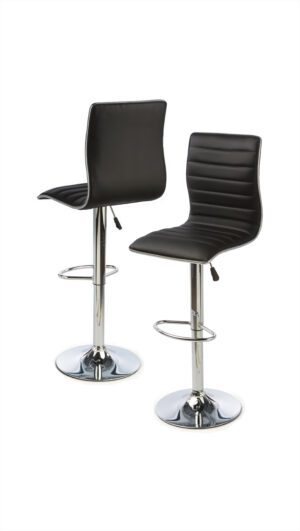 Adjustable Stool w/ Leatherette Seat, 360° Swivel, Backrest, Set of 2 - Black