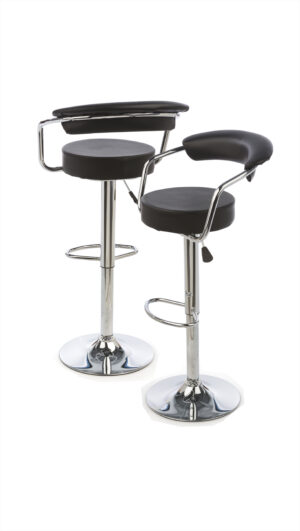Adjustable Stool w/ Leatherette Seat, 360° Swivel, Backrest, Set of 2 - Black