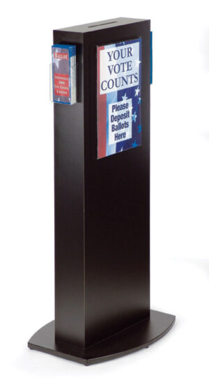 Ballot Box w/ Lock, 11 x 17 Sign Holder u0026 Side Pocket, Floorstanding - Black