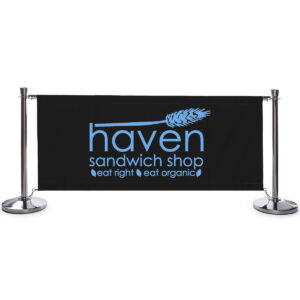 Café Barrier System w/ 7 Custom Banners (1 Color Printing) u0026 8 Stanchions - Black