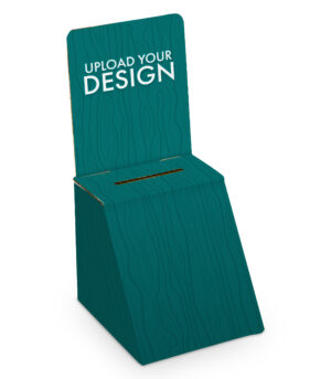 Cardboard Ballot Box, Custom Printed Header u0026 Sides, 5 x 7 Slanted Front - White